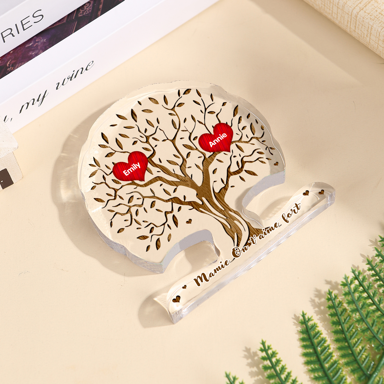 À Mamie - Plaque Acrylique en Forme d'Arbre de Vie 2 Prénoms Personnalisés avec Texte Cadeau Famille | Jessemade