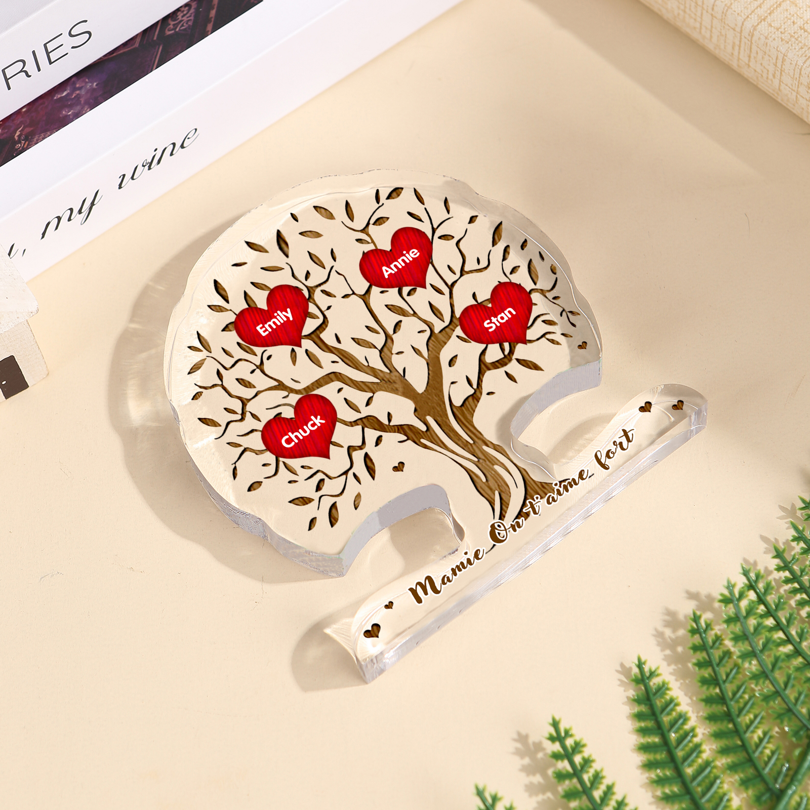 À Mamie - Plaque Acrylique en Forme d'Arbre de Vie 4 Prénoms Personnalisés avec Texte Cadeau Famille | Jessemade