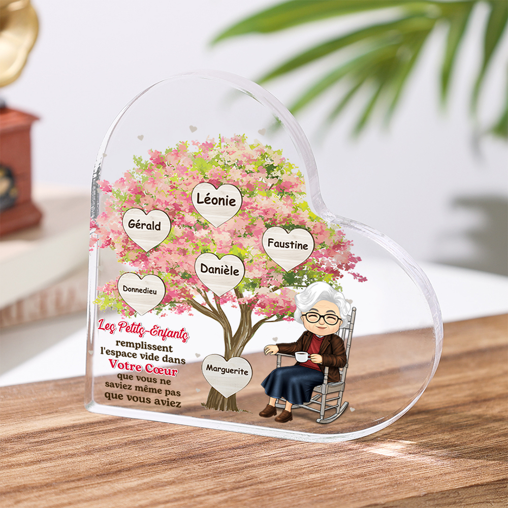 Plaque Acrylique en forme de Cœur Arbre de Vie Personnalisé avec Prénoms pour Mamie | Jessemade