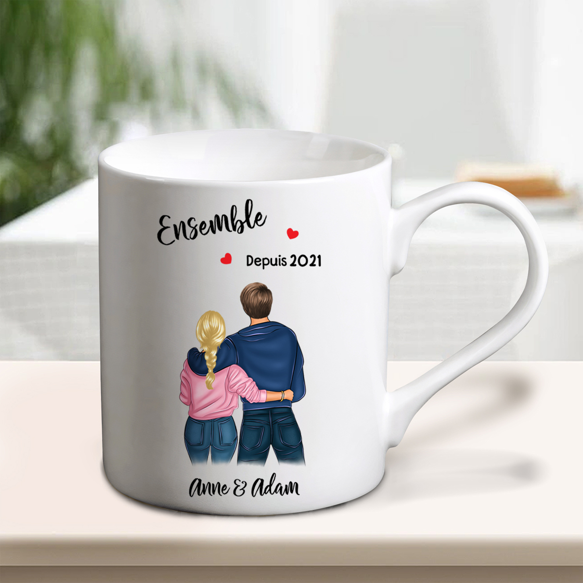 Tasse Céramique 2 Prénoms Personnalisés avec Texte Cadeau pour couple | Jessemade