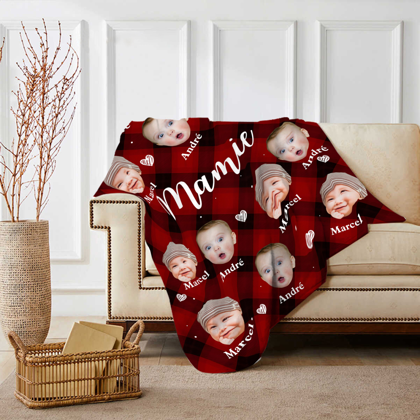 À Mamie - Plaid en flanelle 1-5 Prénoms Personnalisés avec Photos des Enfants Couverture Personnalisé pour Mamie | Jessemade