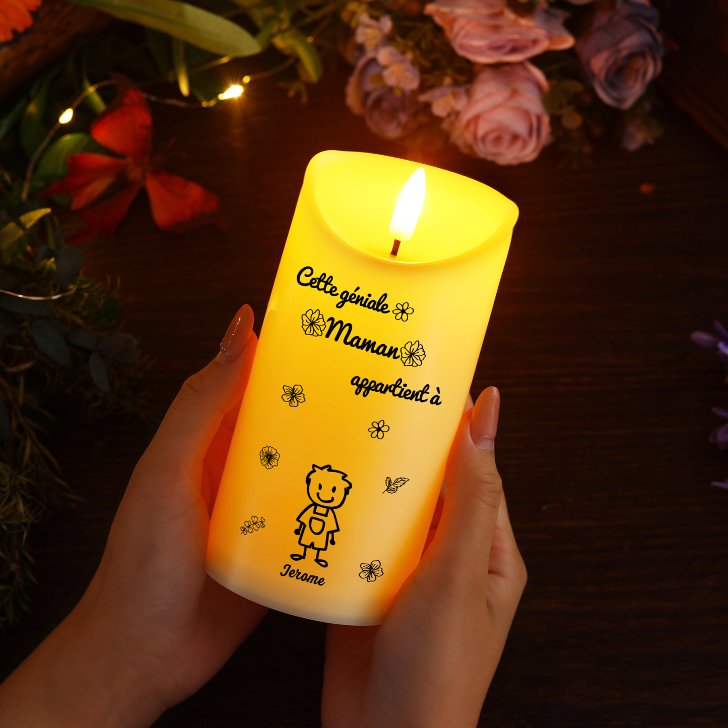 À Maman - Bougie Électronique Personnalisée avec 1Prénom et 1 dessin Bougie LED Avec Coffret pour Maman | Jessemade