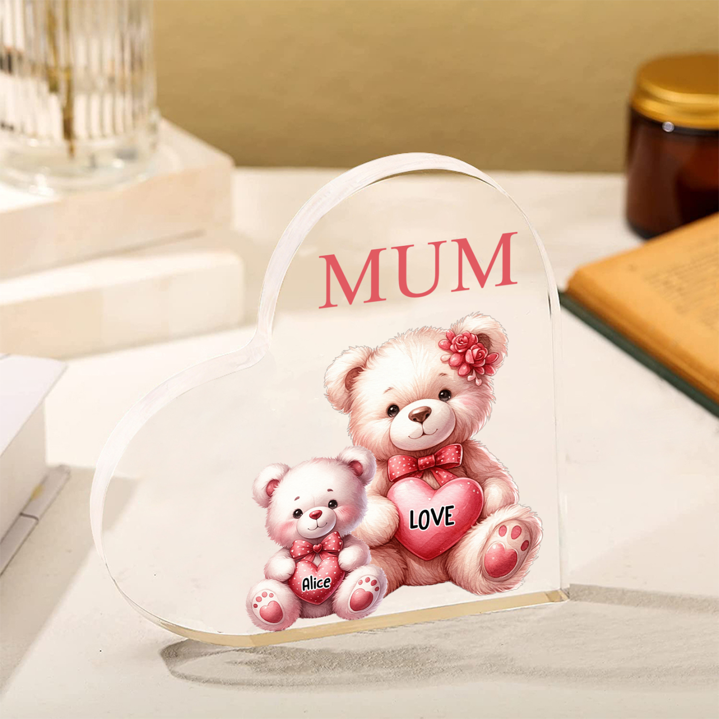 À Maman/Mamie - Plaque Coeur en Acrylique Personnalisé avec 1 Prénom et Texte Cadeau pour Maman/Mamie  | Jessemade