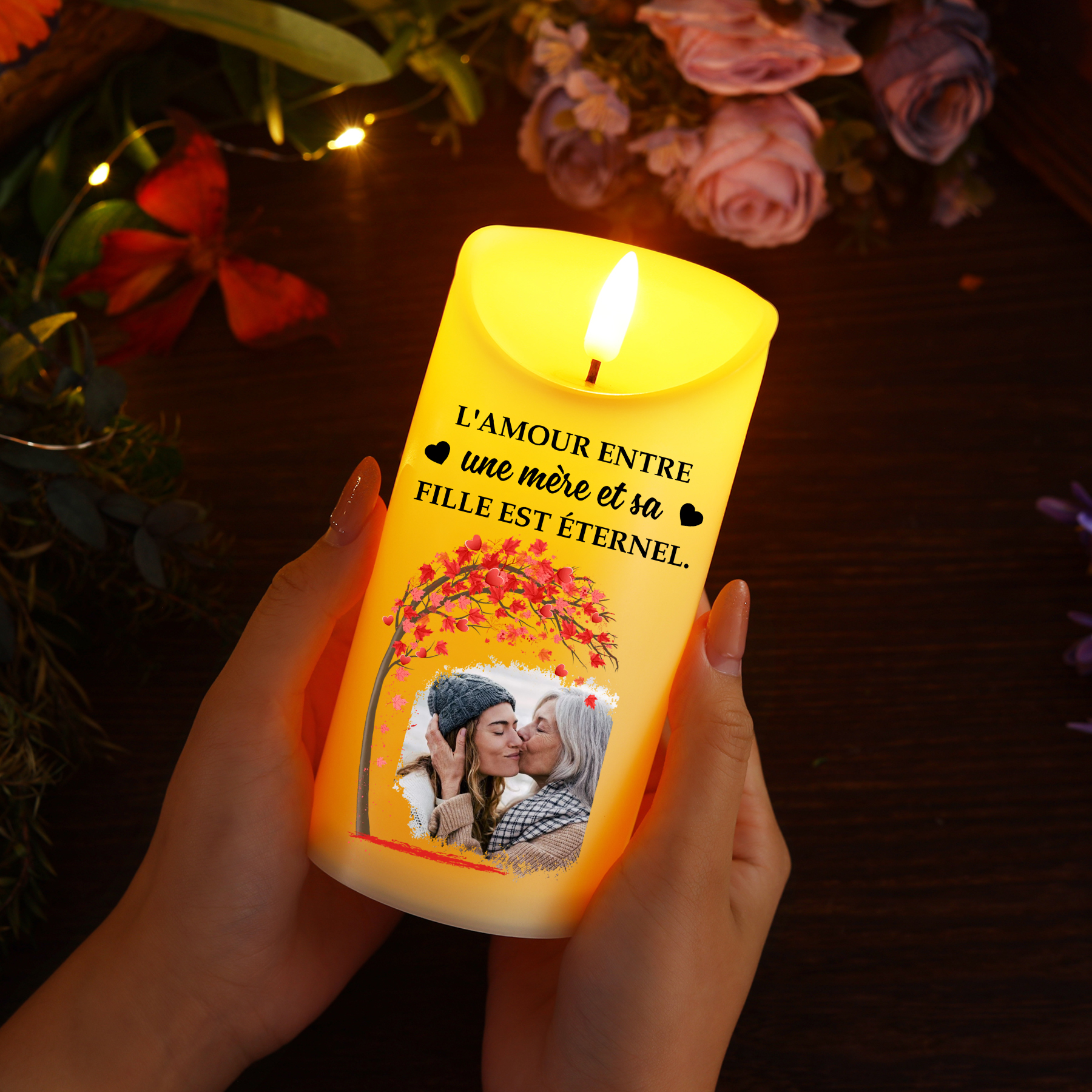 À ma Maman - Bougie Électronique Photo Personnalisée avec Message Lumières Led pour Maman | Jessemade