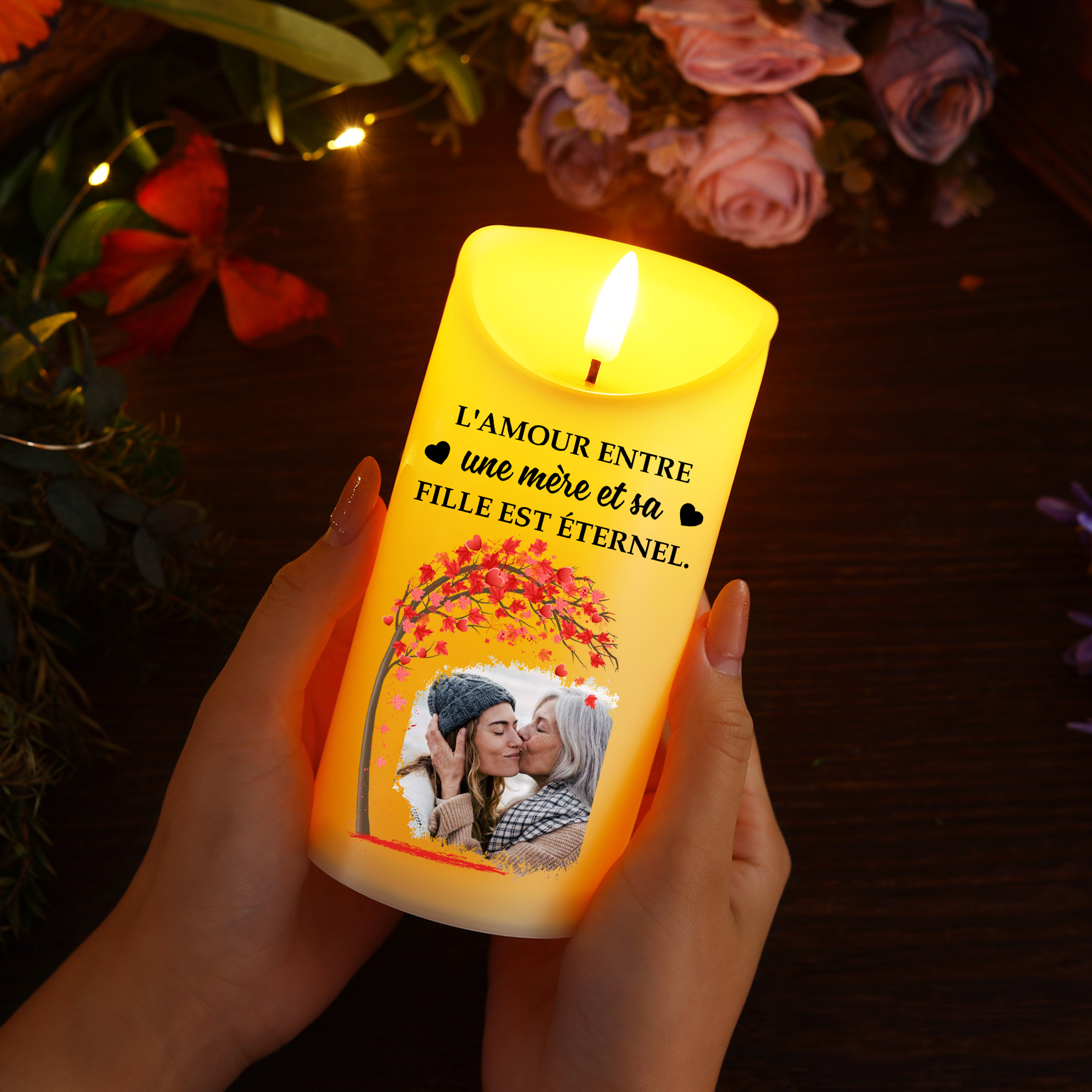 À ma Maman - Bougie Électronique Photo Personnalisée avec Message Lumières Led pour Maman | Jessemade