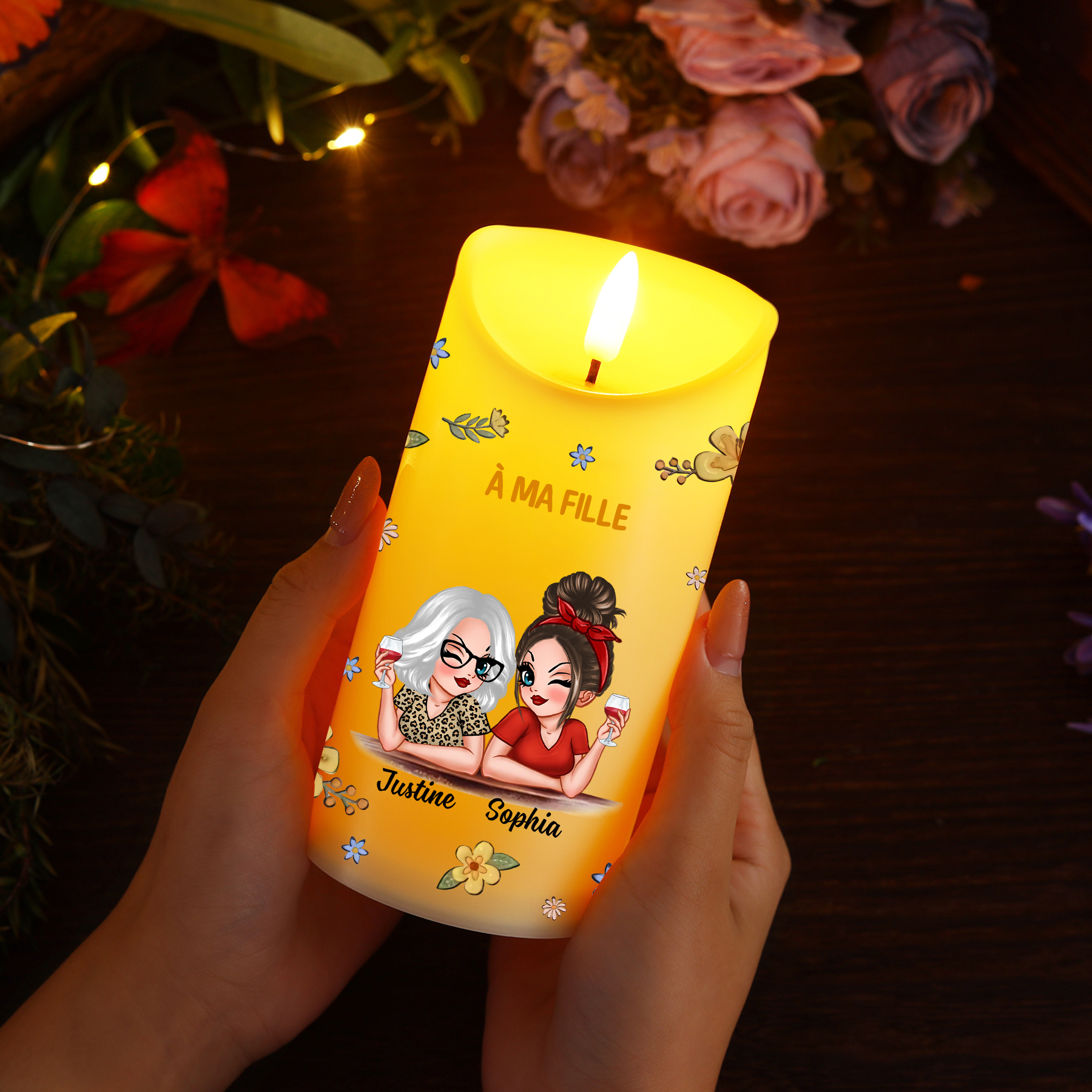 À ma Fille-Bougie LED 2 Prénoms Personnalisés Bougie Électronique Cadeau lumineux et touchant de Maman à sa Fille | Jessemade