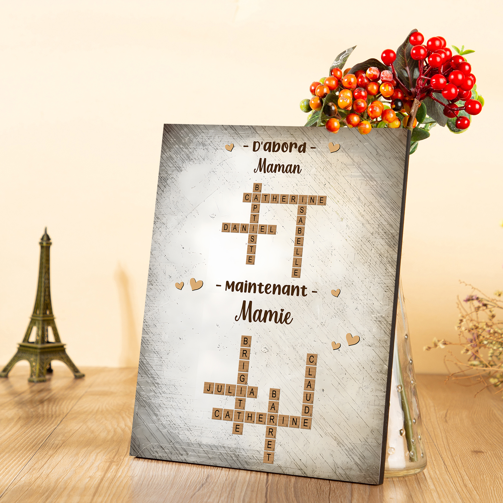 À Maman/Mamie - Cadre en Bois Grille de Mots Croisés 1-12 Prénoms Personnalisés Cadeau Fête des Mères | Jessemade