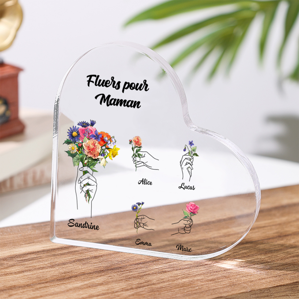 [Copy]À Maman-Cœur en bois personnalisé – décoration avec 1-10 prénoms d’enfants et fleurs gravées | Jessemade