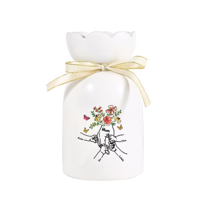 À Maman/Mamie - Vase en Céramique 2-8 Prénoms Personnalisés avec 1 Texte Vase la Main dans la Main (sans fleurs) | Jessemade