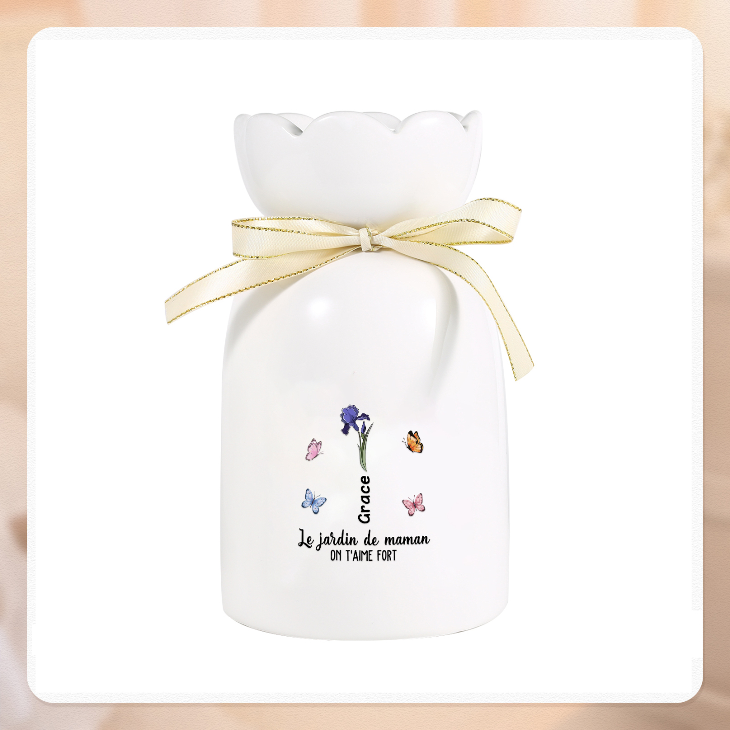 À Maman/Mamie - Vase Personnalisés avec 1-6 Prénoms et 2 Textes Vase en Céramique (sans fleurs) | Jessemade
