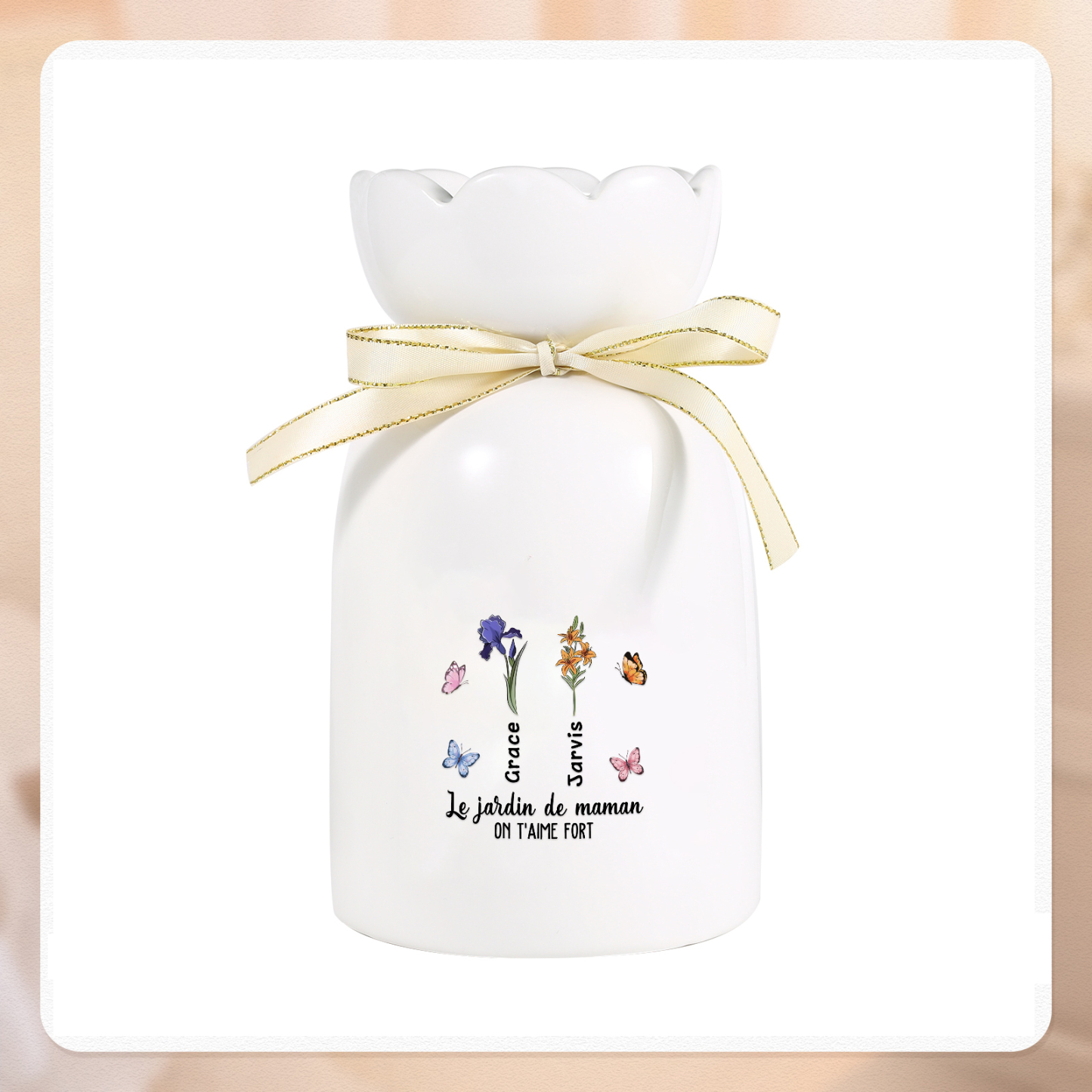 À Maman/Mamie - Vase Personnalisés avec 1-6 Prénoms et 2 Textes Vase en Céramique (sans fleurs) | Jessemade