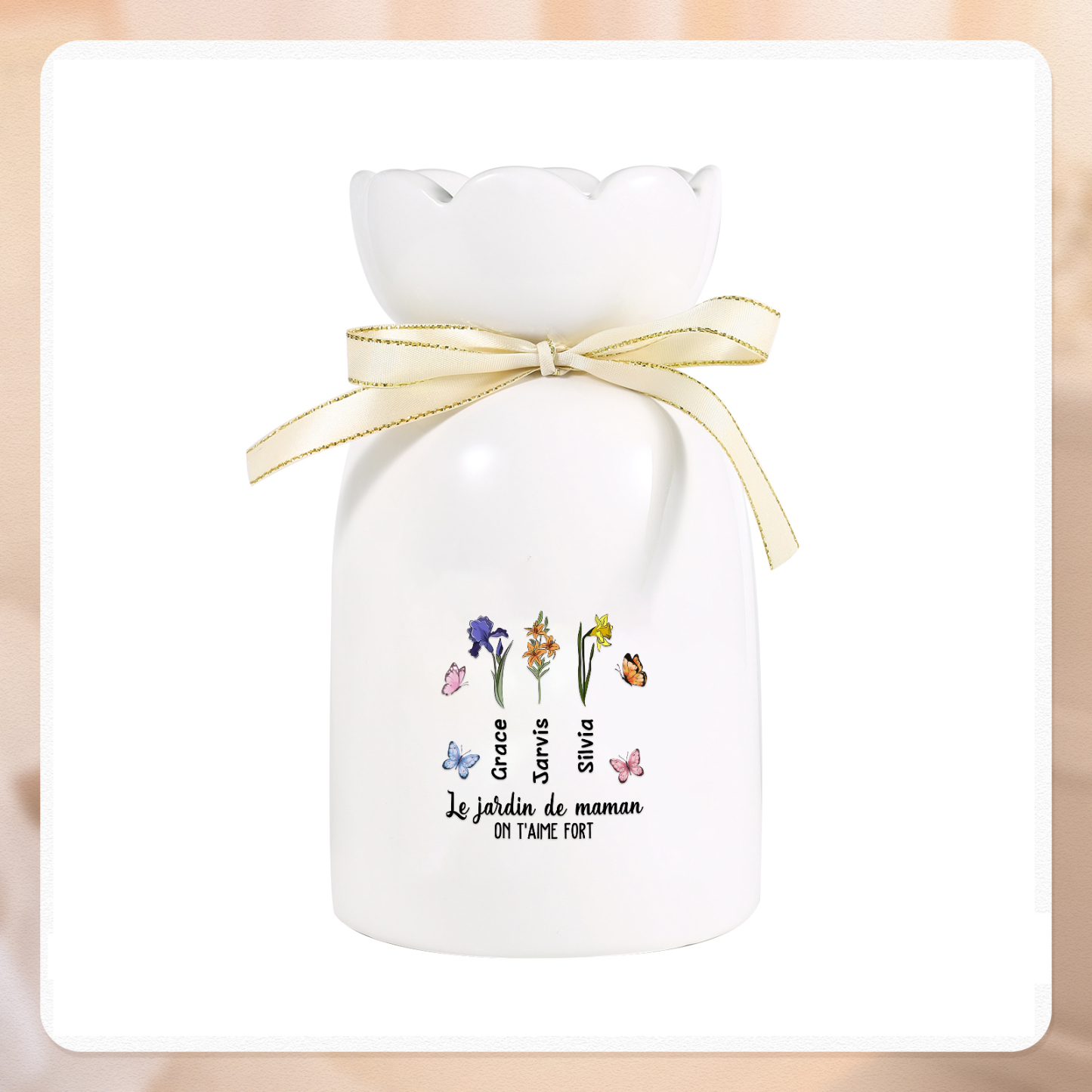 À Maman/Mamie - Vase Personnalisés avec 1-6 Prénoms et 2 Textes Vase en Céramique (sans fleurs) | Jessemade