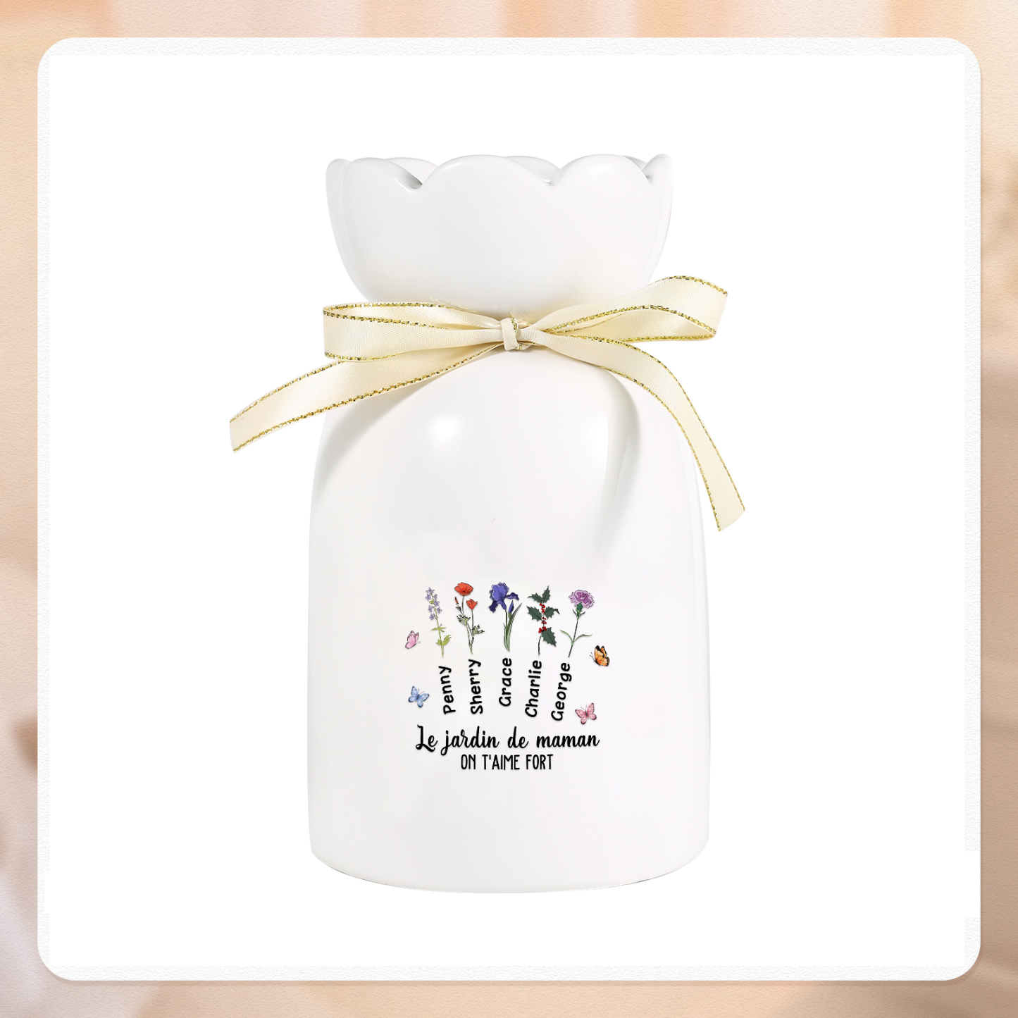 À Maman/Mamie - Vase Personnalisés avec 1-6 Prénoms et 2 Textes Vase en Céramique (sans fleurs) | Jessemade