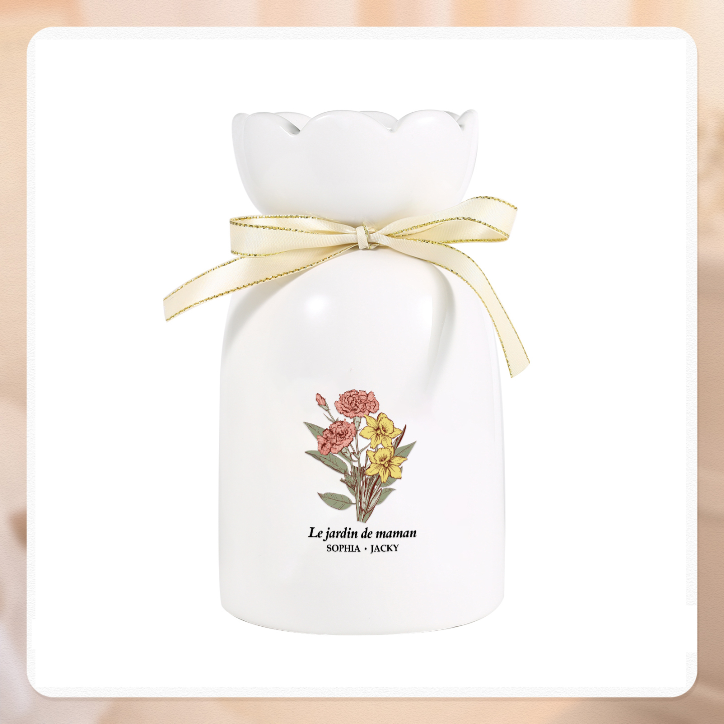 À Maman/Mamie - Vase Personnalisés avec 2-6 Prénoms et 1 Texte Vase bouquet en Céramique (sans fleurs) | Jessemade