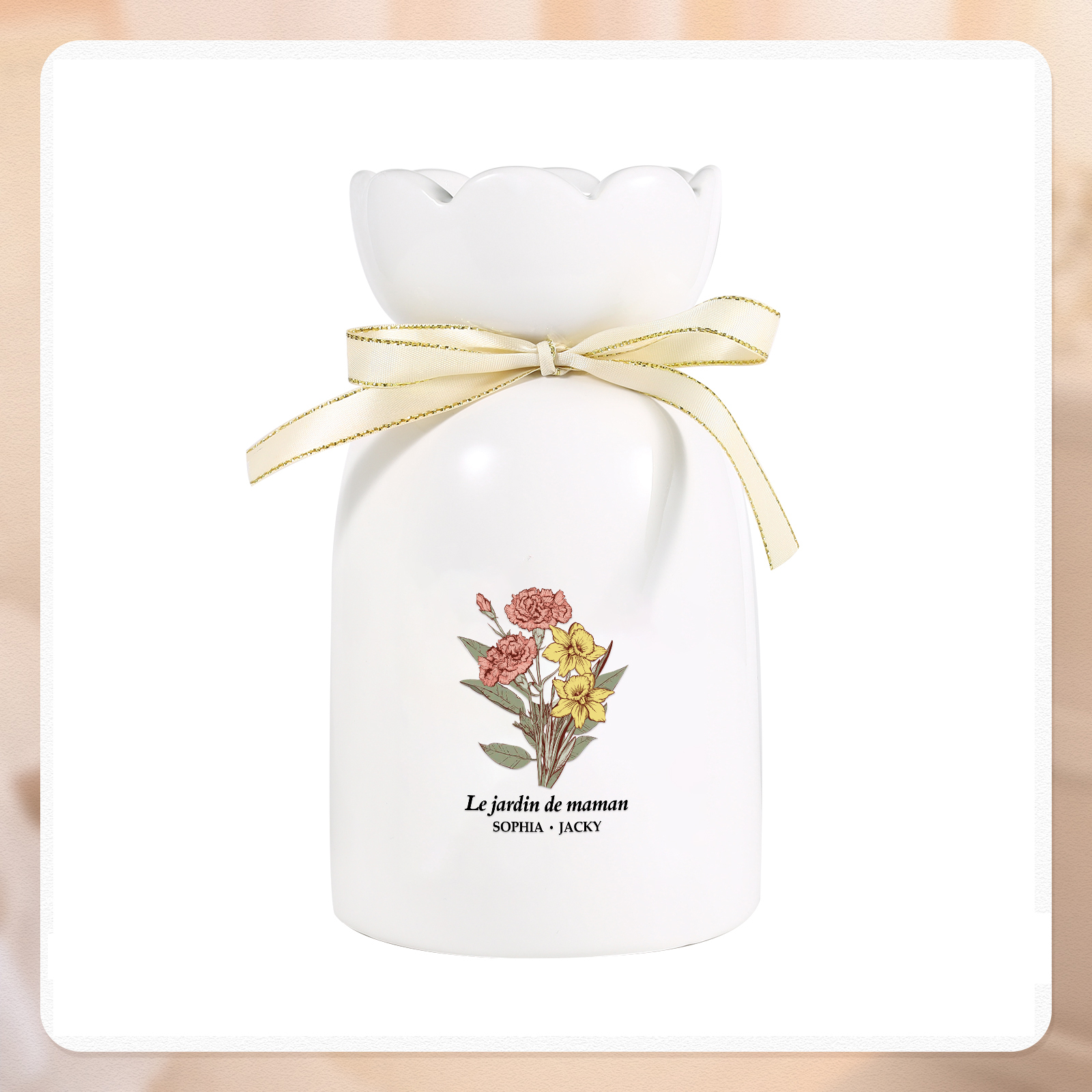 À Maman/Mamie - Vase Personnalisés avec 2-6 Prénoms et 1 Texte Vase bouquet en Céramique (sans fleurs) | Jessemade