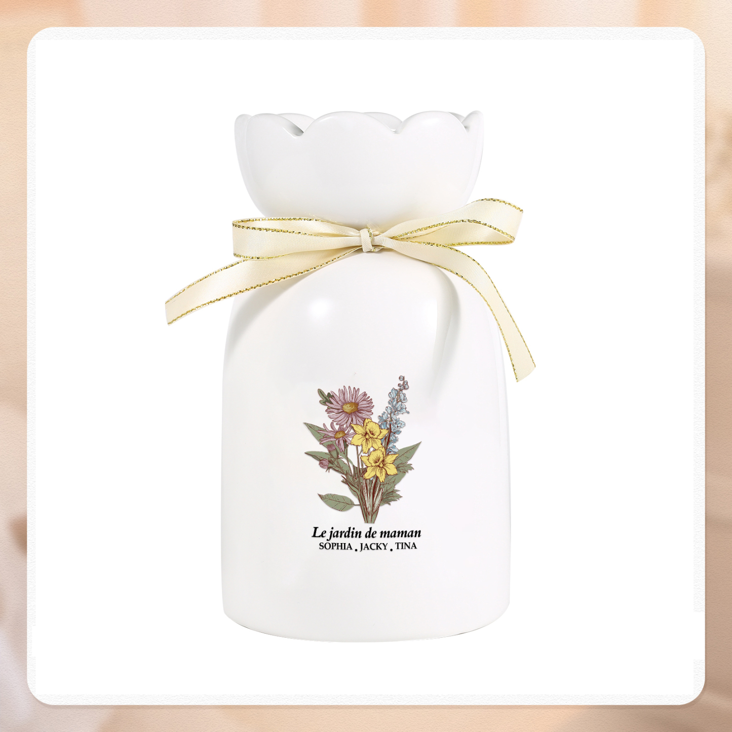 À Maman/Mamie - Vase Personnalisés avec 2-6 Prénoms et 1 Texte Vase bouquet en Céramique (sans fleurs) | Jessemade