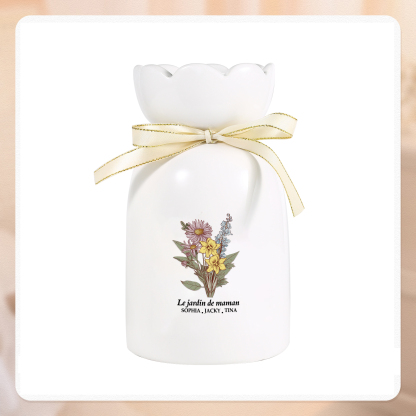 À Maman/Mamie - Vase Personnalisés avec 2-6 Prénoms et 1 Texte Vase bouquet en Céramique (sans fleurs) | Jessemade
