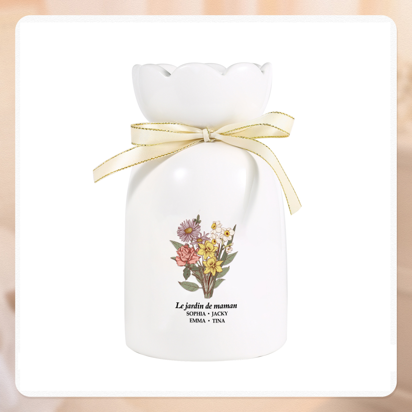 À Maman/Mamie - Vase Personnalisés avec 2-6 Prénoms et 1 Texte Vase bouquet en Céramique (sans fleurs) | Jessemade