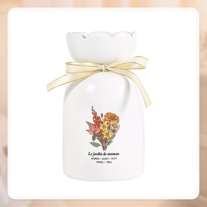 À Maman/Mamie - Vase Personnalisés avec 2-6 Prénoms et 1 Texte Vase bouquet en Céramique (sans fleurs) | Jessemade