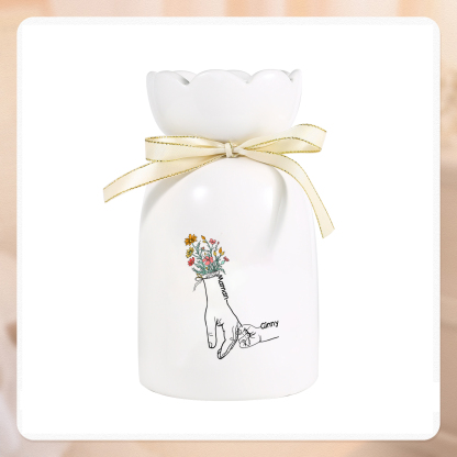 À Maman/Mamie - Vase en Céramique Personnalisés avec 2-7 Prénoms Vase la Main dans la Main (sans fleurs) | Jessemade
