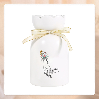 À Maman/Mamie - Vase en Céramique Personnalisés avec 2-7 Prénoms Vase la Main dans la Main (sans fleurs) | Jessemade