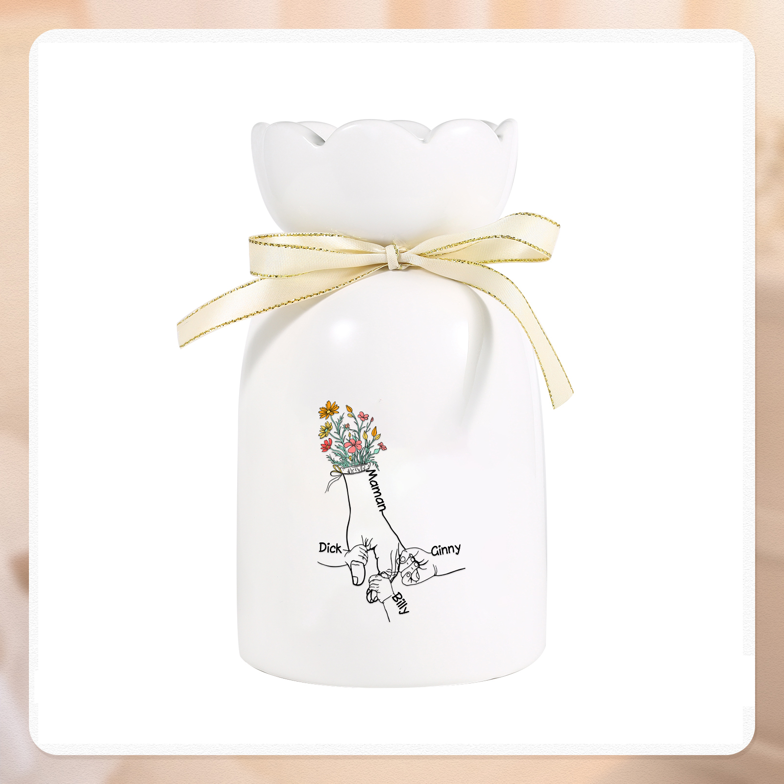 À Maman/Mamie - Vase en Céramique Personnalisés avec 2-7 Prénoms Vase la Main dans la Main (sans fleurs) | Jessemade