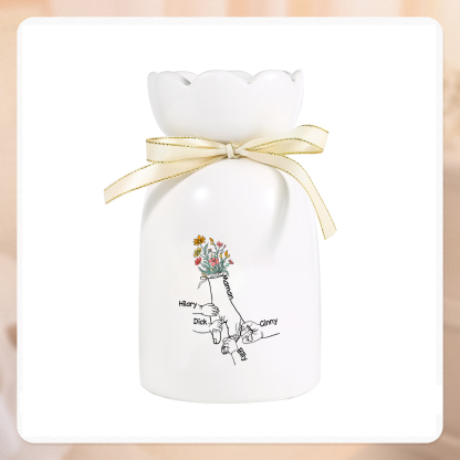 À Maman/Mamie - Vase en Céramique Personnalisés avec 2-7 Prénoms Vase la Main dans la Main (sans fleurs) | Jessemade