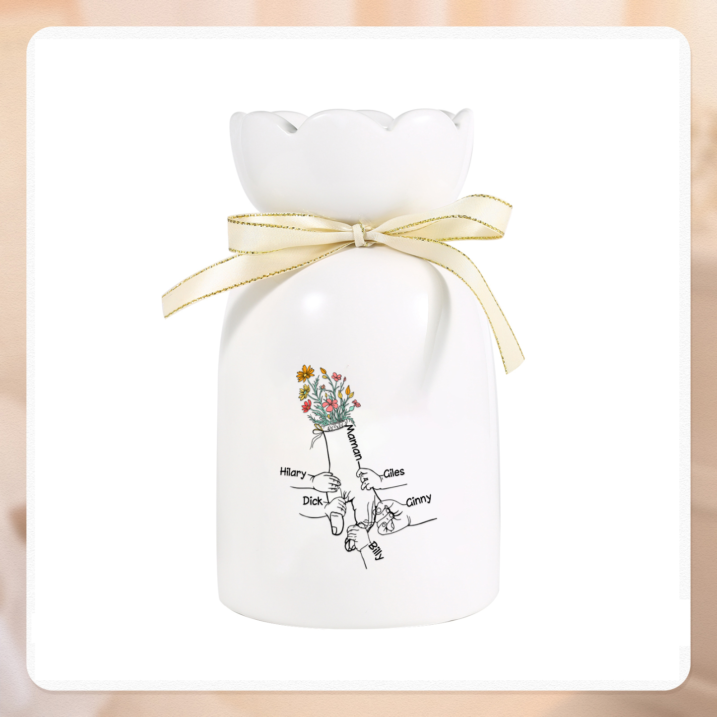 À Maman/Mamie - Vase en Céramique Personnalisés avec 2-7 Prénoms Vase la Main dans la Main (sans fleurs) | Jessemade