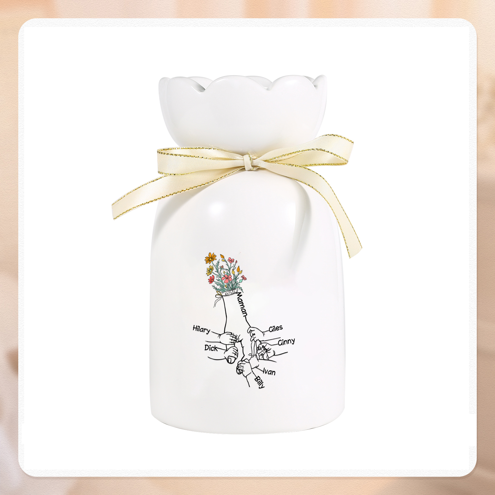 À Maman/Mamie - Vase en Céramique Personnalisés avec 2-7 Prénoms Vase la Main dans la Main (sans fleurs) | Jessemade