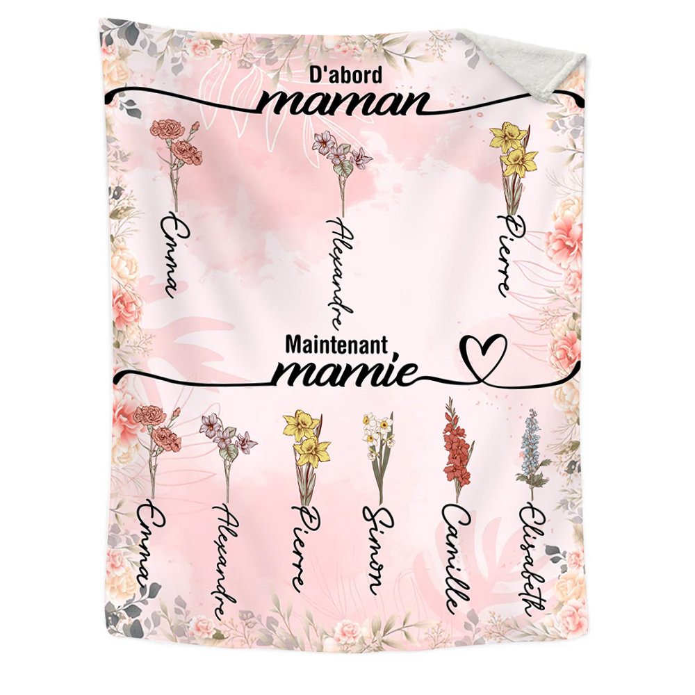 À Mamie/Maman Couverture 2-12 Prénoms Personnelisés avec fleur de naissance | Jessemade