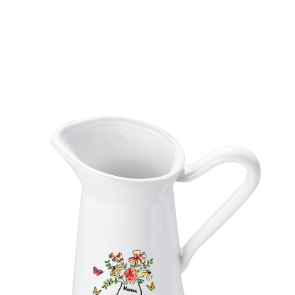 À Maman/Mamie - Vase Personnalisé 2-8 Prénoms avec 1 Texte Vase Forme Pichet en Céramique (sans fleurs) | Jessemade