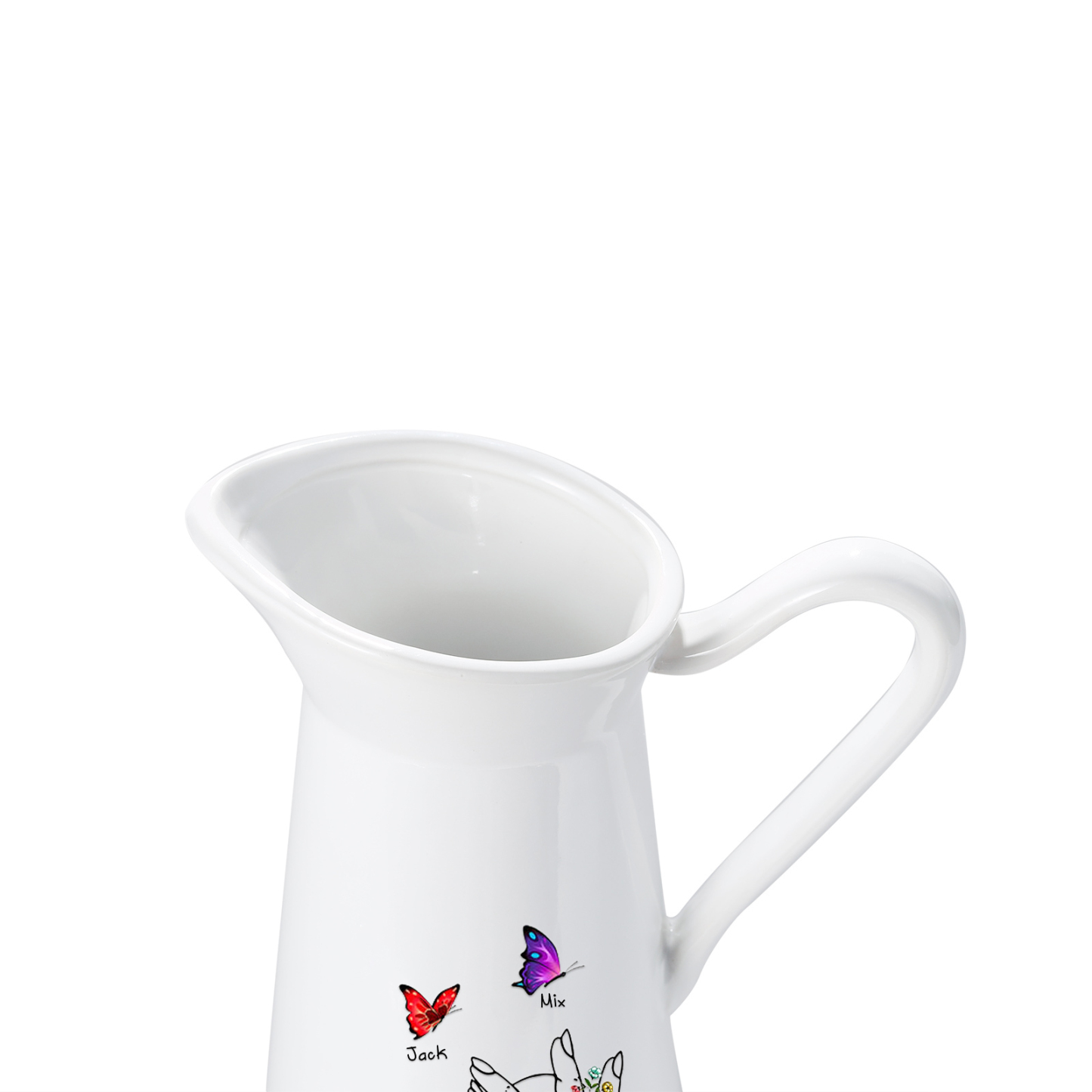 À Maman/Mamie - Vase Personnalisé 2-8 Prénoms avec 1 Texte Vase Forme Pichet et Papillonen Céramique (sans fleurs) | Jessemade