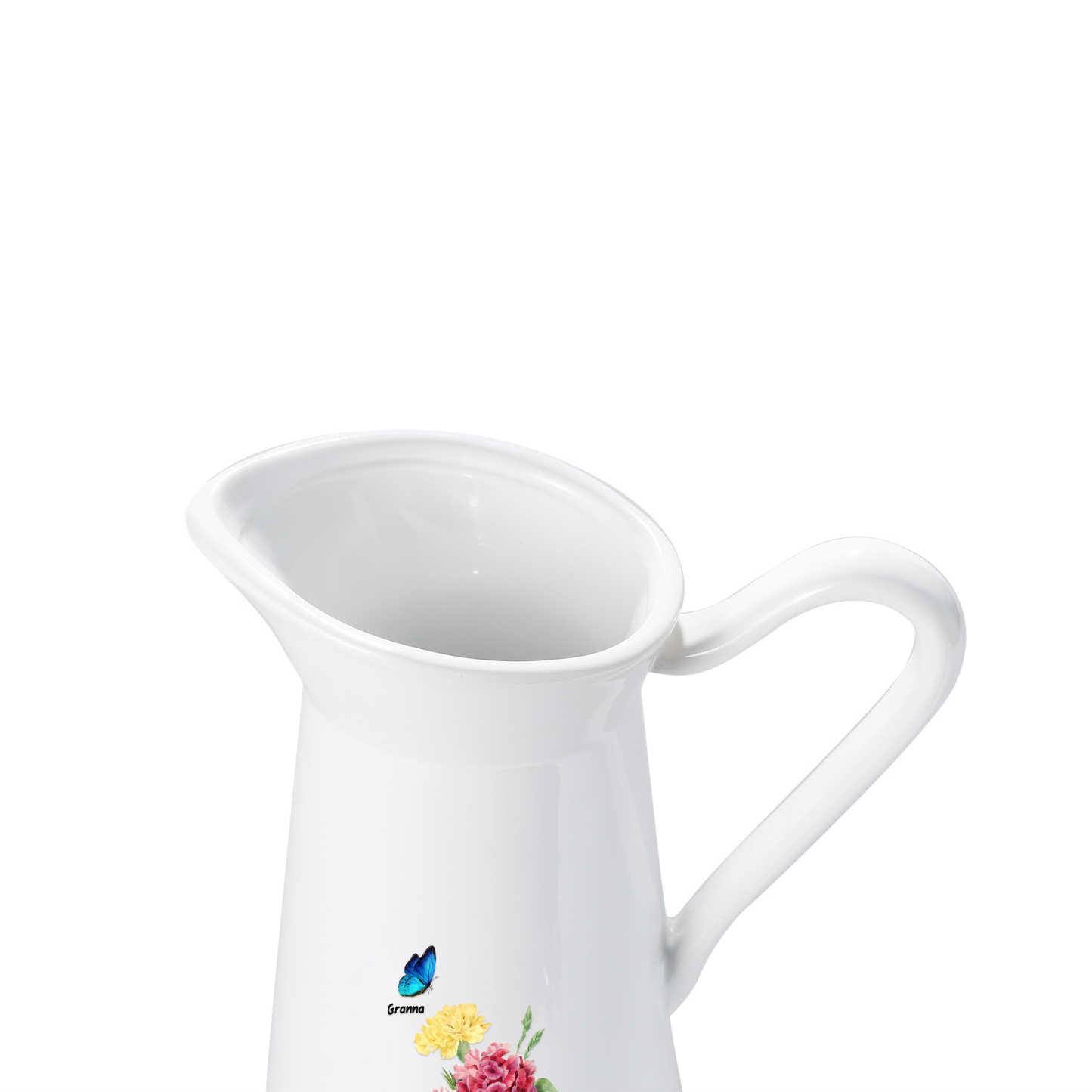 À Maman/Mamie - Vase Personnalisé 1-8 Prénoms avec 1 Texte Vase Forme Pichet etPapillon en Céramique (sans fleurs) | Jessemade