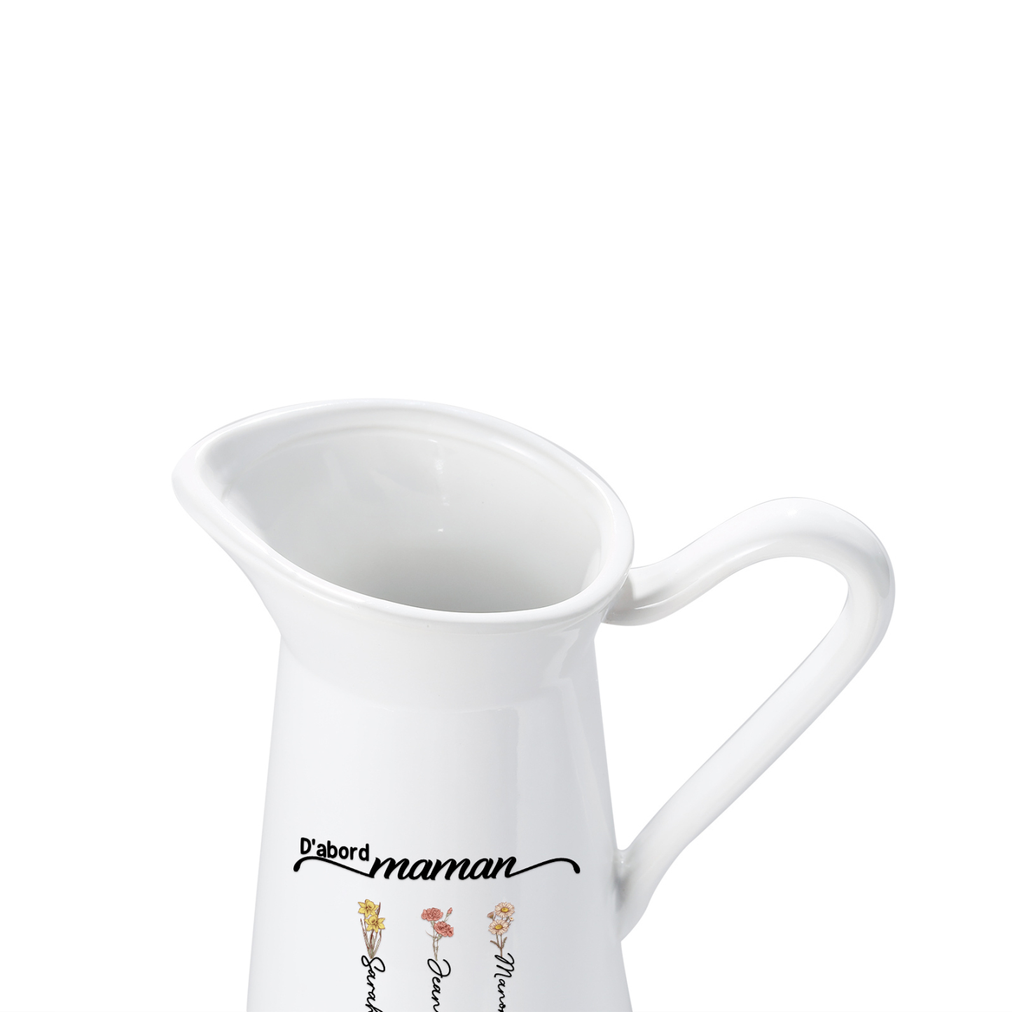 [Copy]À Maman/Mamie - Vase Personnalisé 1-6 Prénoms et Fleurs de Naissance avec 2 Textes Vase Forme Pichet en Céramique (sans fleurs) | Jessemade