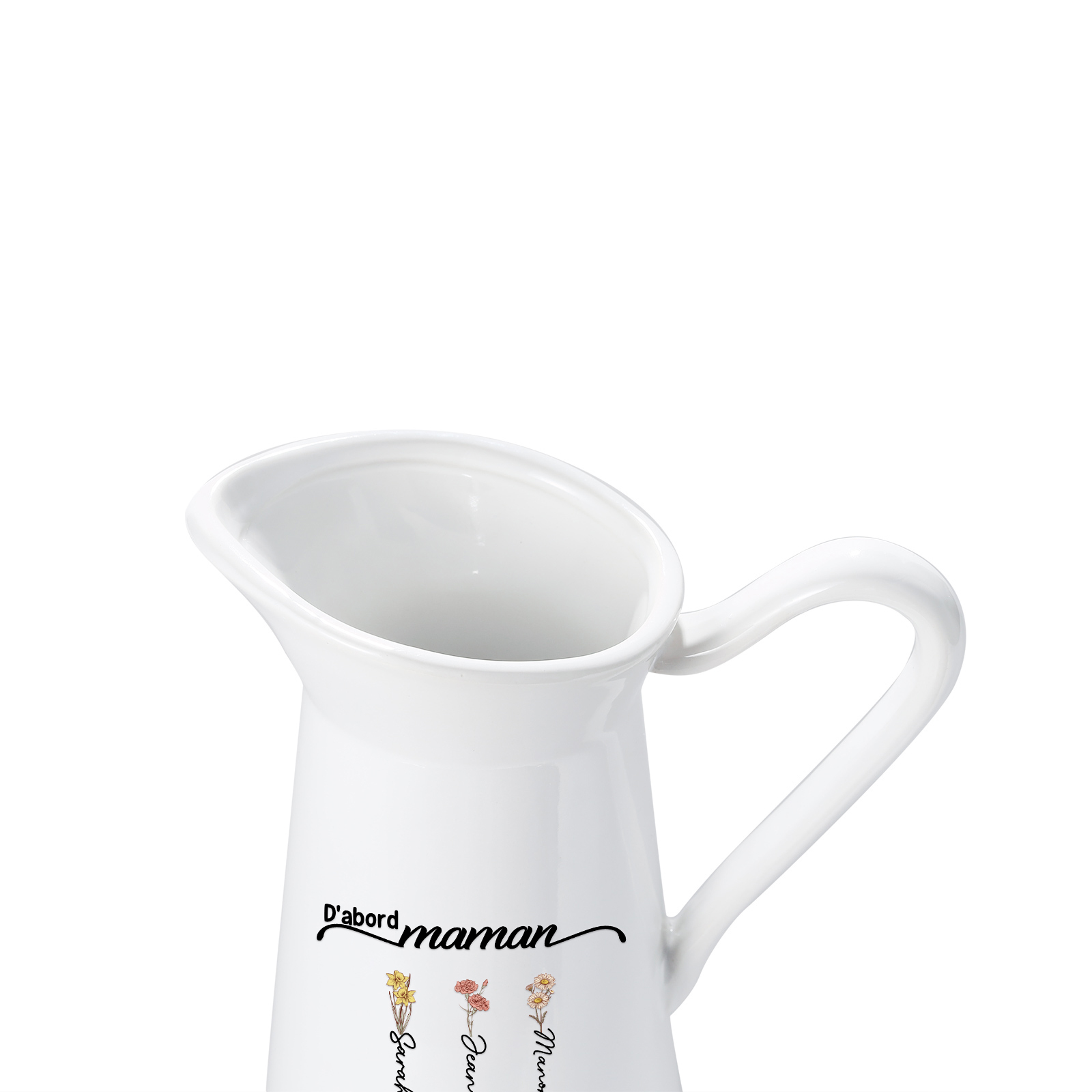 [Copy]À Maman/Mamie - Vase Personnalisé 1-6 Prénoms et Fleurs de Naissance avec 2 Textes Vase Forme Pichet en Céramique (sans fleurs) | Jessemade