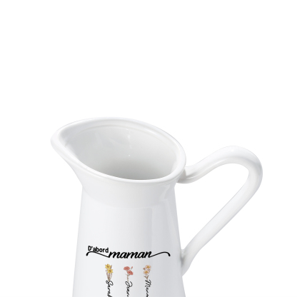 [Copy]À Maman/Mamie - Vase Personnalisé 1-6 Prénoms et Fleurs de Naissance avec 2 Textes Vase Forme Pichet en Céramique (sans fleurs) | Jessemade