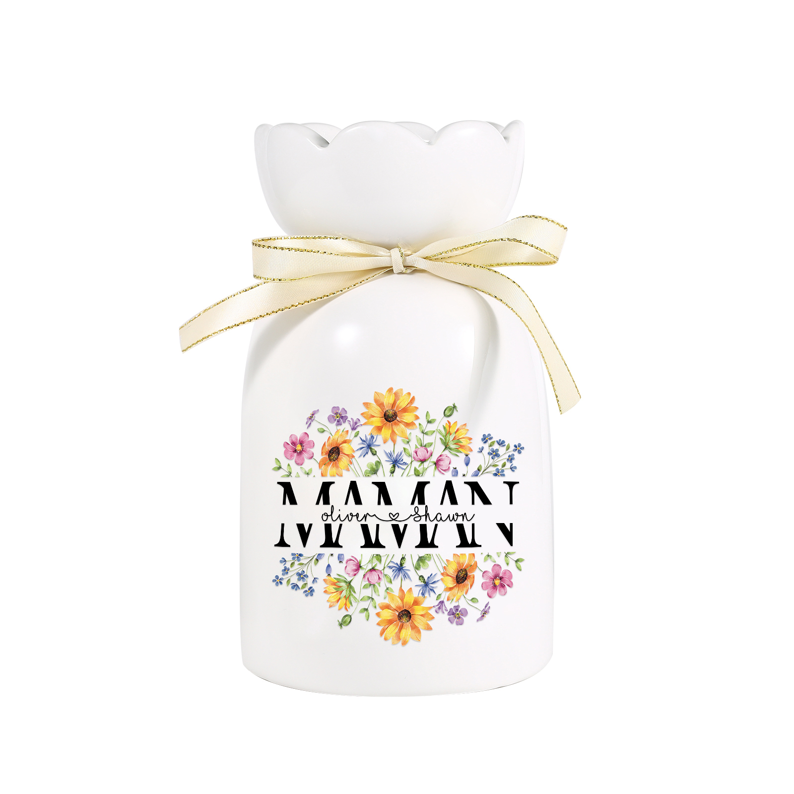 À ma Maman-Vase à Fleurs avec Ruban 2 Prénoms Personnalisés Vase en Céramique (sans fleurs) | Jessemade
