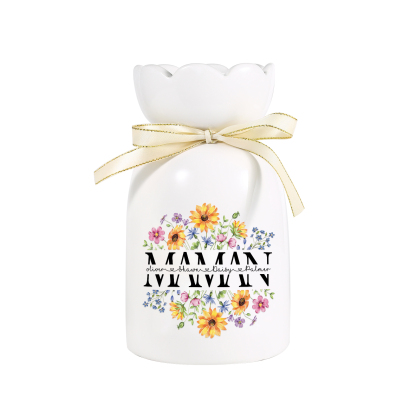 À ma Maman-Vase à Fleurs avec Ruban 4 Prénoms Personnalisés Vase en Céramique (sans fleurs) | Jessemade
