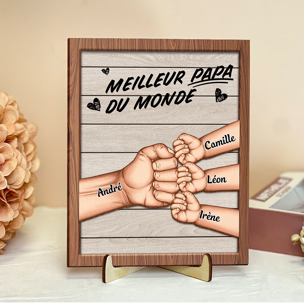 À mon Papa/Mari-Cadre en Bois Mains et Poings 5 Prénoms Personnalisés