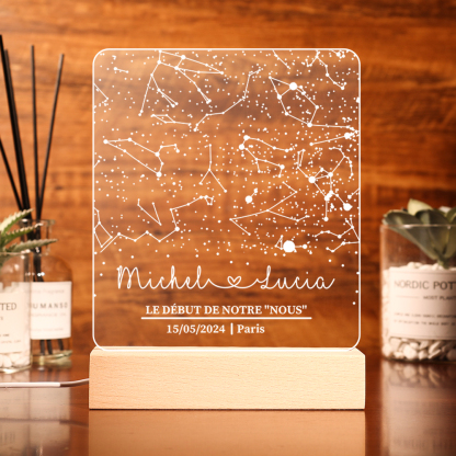 À ma Famille- Lampe de chevet LED la Main dans la Main 6 Prénoms Personnalisés avec Texte