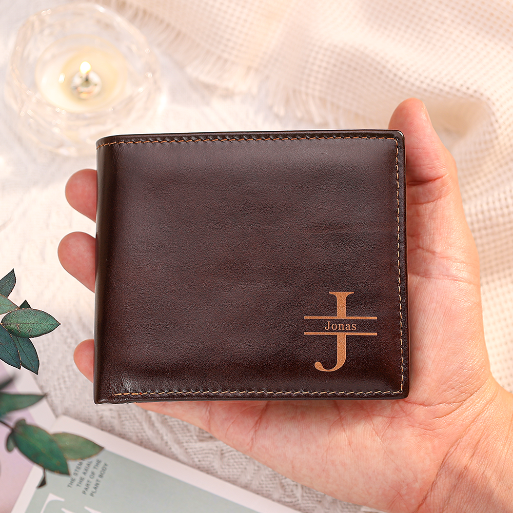 Portefeuille pour Homme Personnalisé en Cuir Véritable, à double pli