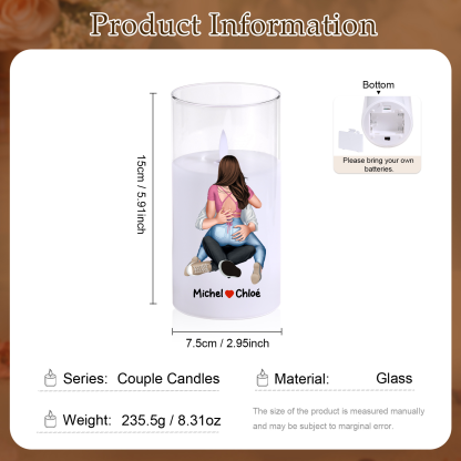 Bougie LED Personnalisée en Verre avec Prénoms – Cadeau romantique pour Couple
