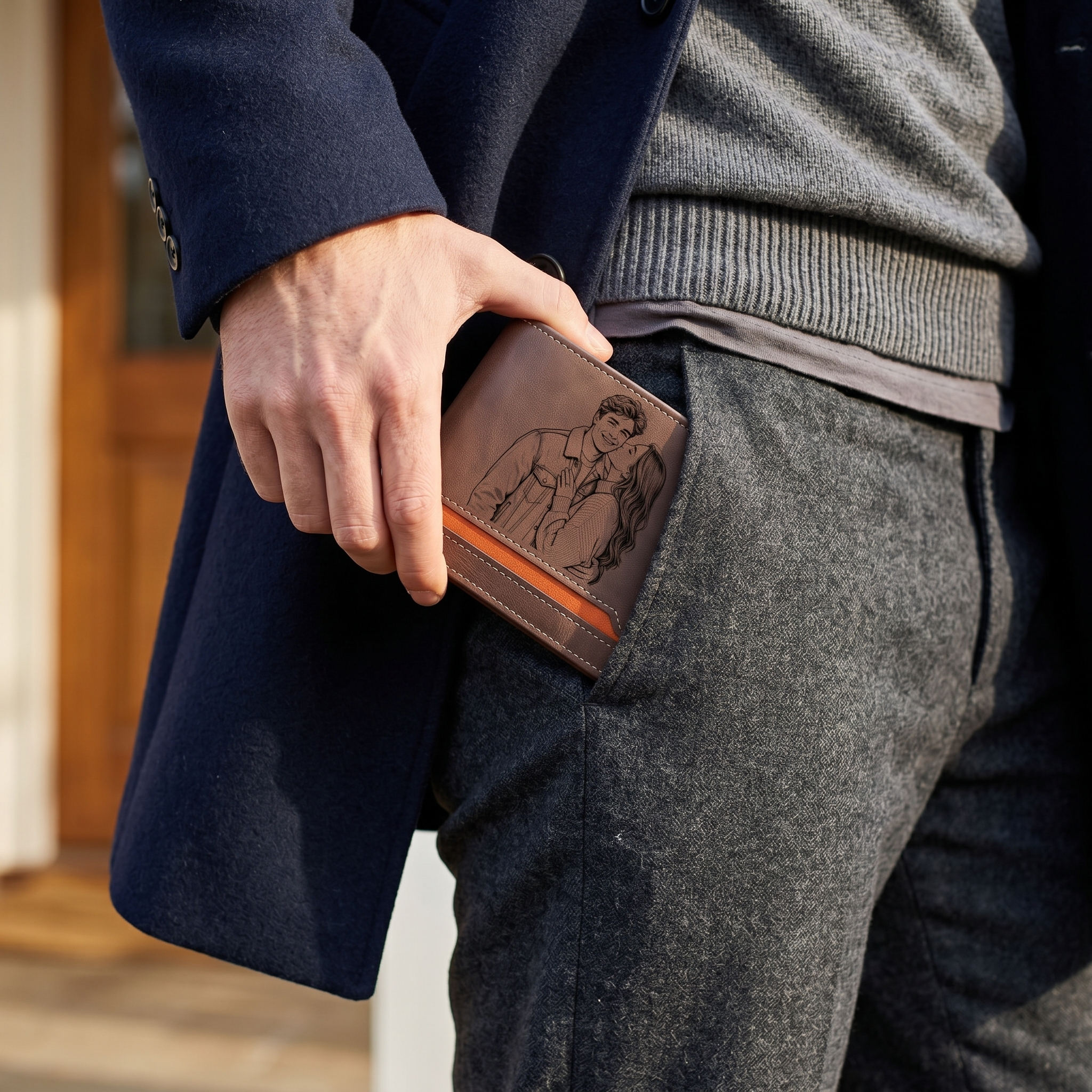 Portefeuille Personnalisé avec Photo Prénom et Lettre Porte-Monnaie Carte en Cuir PU Classique pour Homme | Jessemade