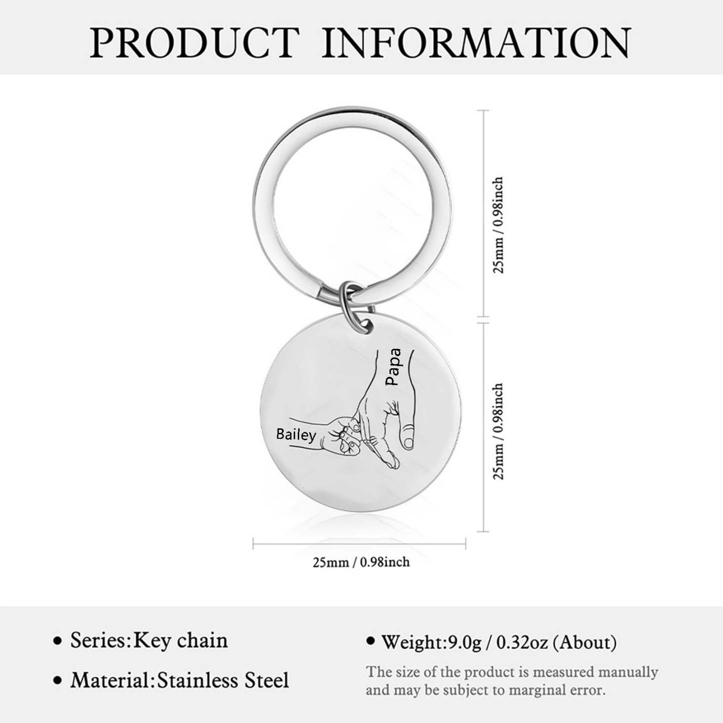 À mon Papa - Porte-Clés La Main Dans La Main 2 Prénoms Personnalisé