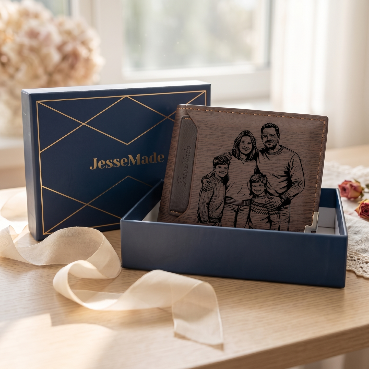 Portefeuille 1 Prénom Personnalisé avec Photo et Lettre Classique Homme Cadeau Saint-Valentin pour Homme | Jessemade