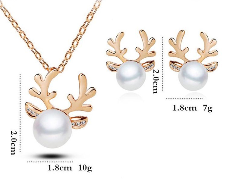 Set de Boucles d'Oreilles et Collier de Noël cerf avec perles Or ou Argent Cadeau pour femme | Jessemade