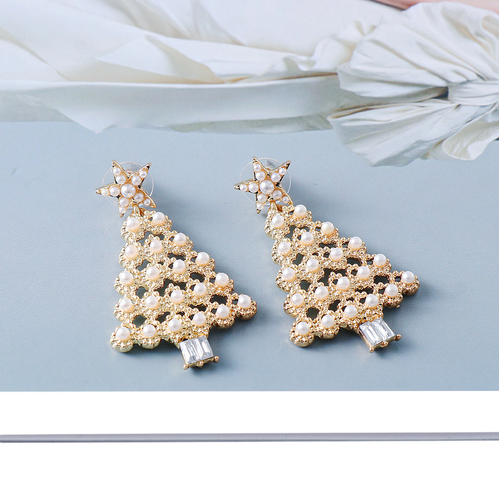 Boucles d'Oreilles Sapin de Noël avec Perles Cadeau Noël pour Femmes| Jessemade