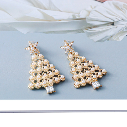 Boucles d'Oreilles Sapin de Noël avec Perles Cadeau Noël pour Femmes| Jessemade