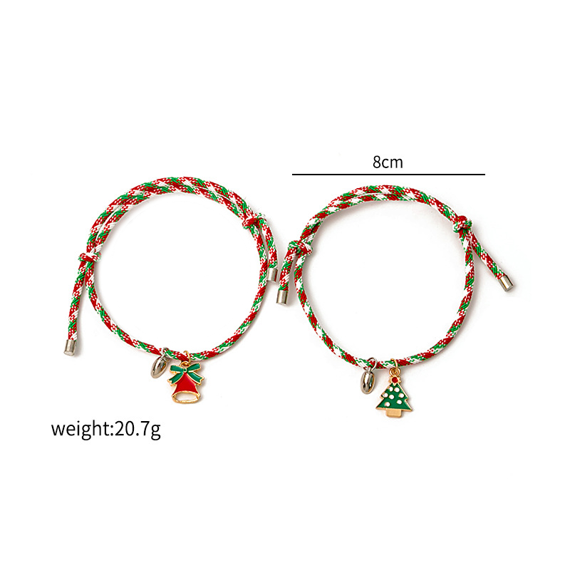 2PCS Bracelet Tressé de Noël avec Breloques Père Noël, Bonhomme de Neige, Cloche|Jessemade