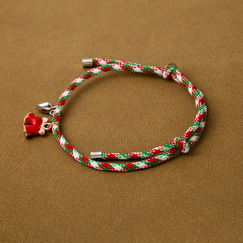 2PCS Bracelet Tressé de Noël avec Breloques Père Noël, Bonhomme de Neige, Cloche|Jessemade